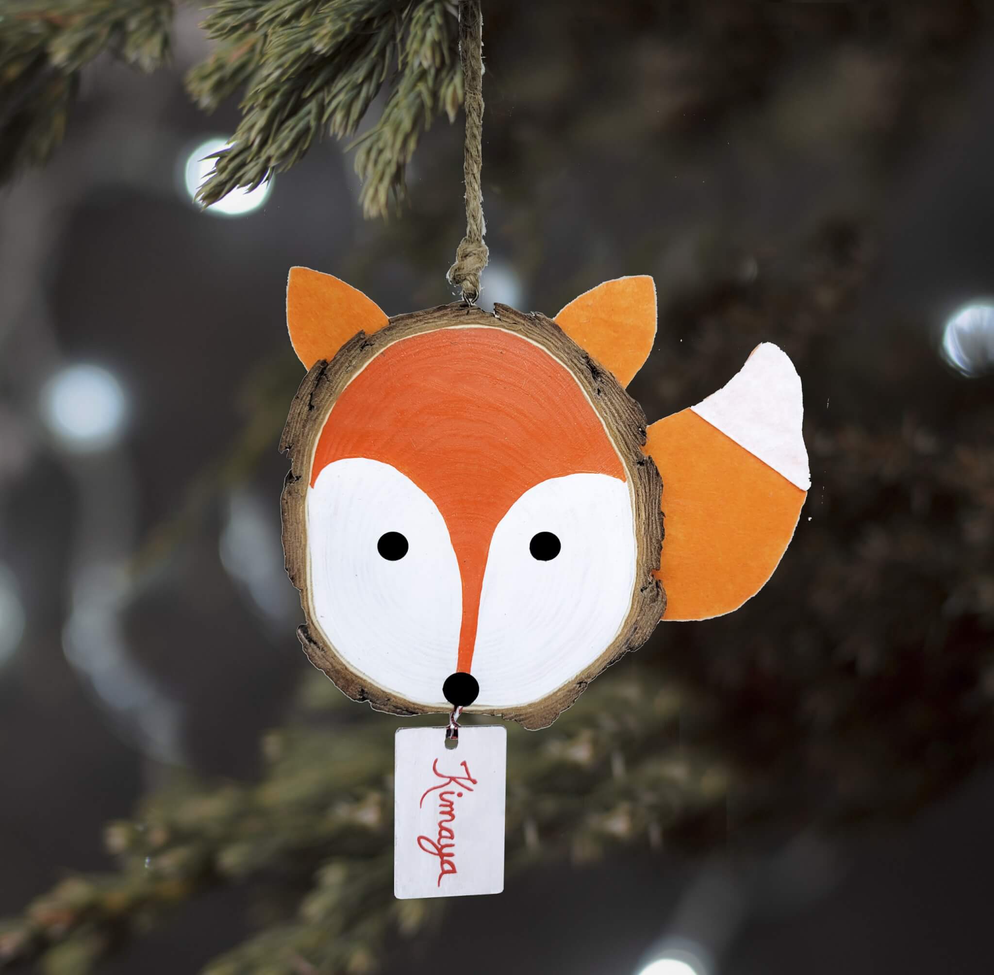 FOX WOOD SLICE ORNAMENT 2