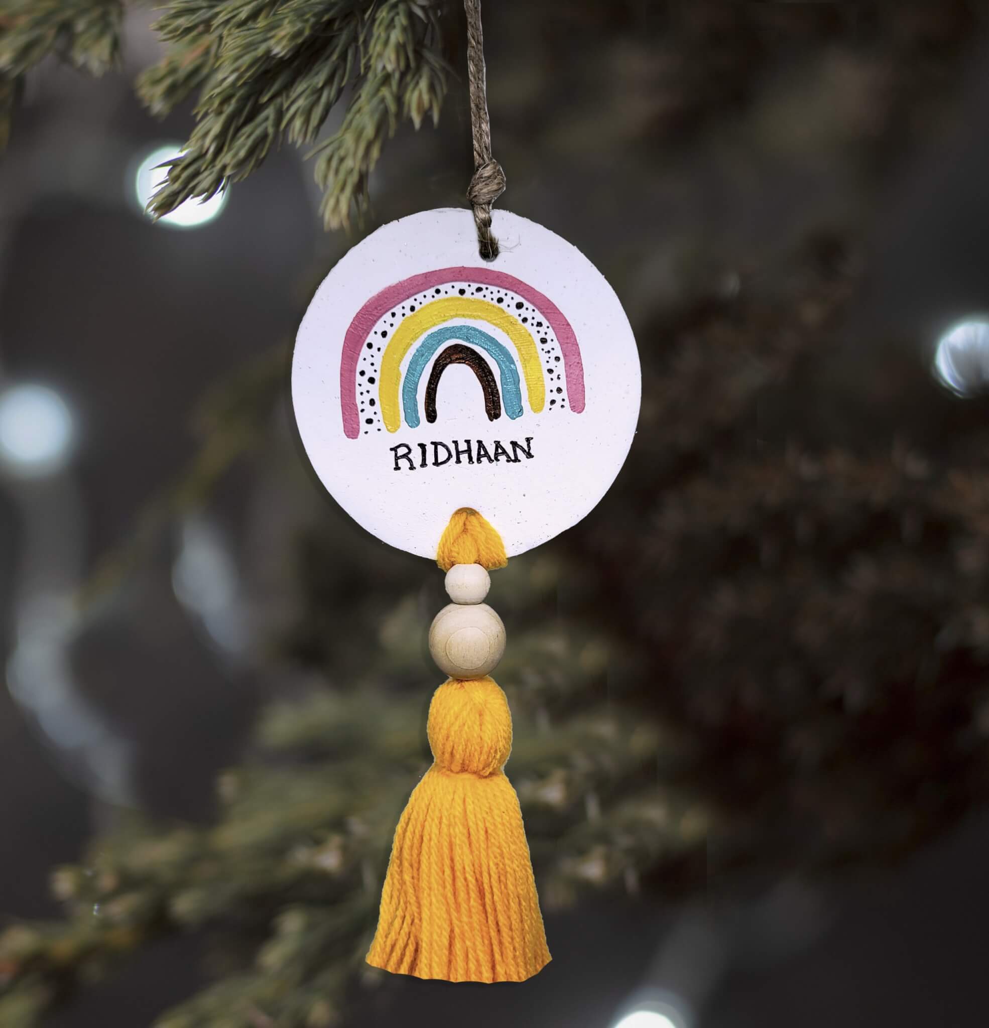 RAINBOW BAUBLE WITH TASSEL ORNAMENT - RECYCLED PAPER CLAY 2
