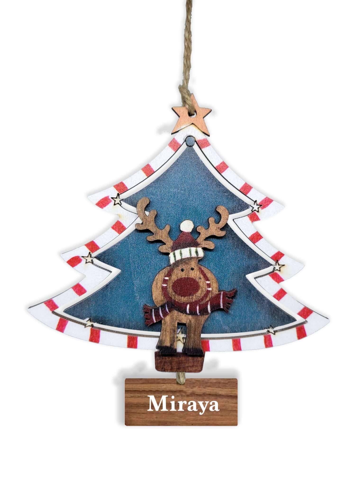 WOODEN CHRISTMAS TREE WITH REINDEER ORNAMENT - GREEN 3