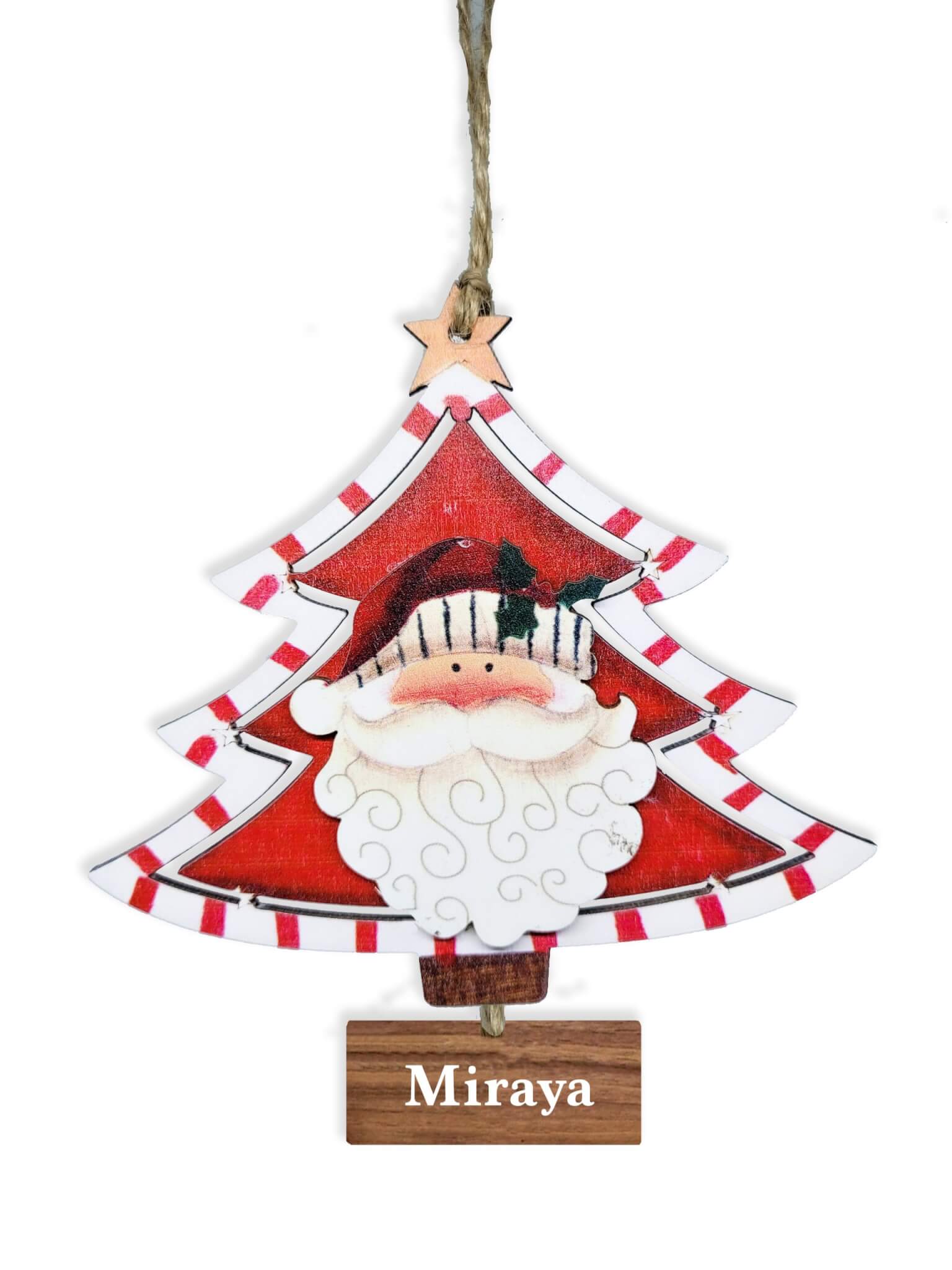 WOODEN CHRISTMAS TREE WITH SANTA ORNAMENT - RED 3
