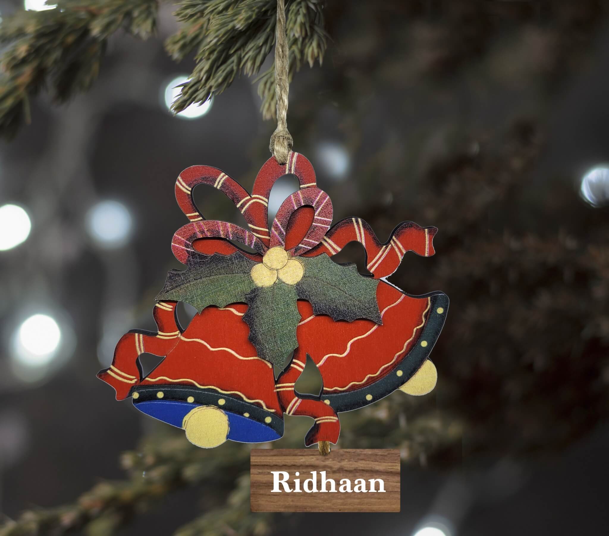 WOODEN JINGLE BELLS ORNAMENT - RED 2