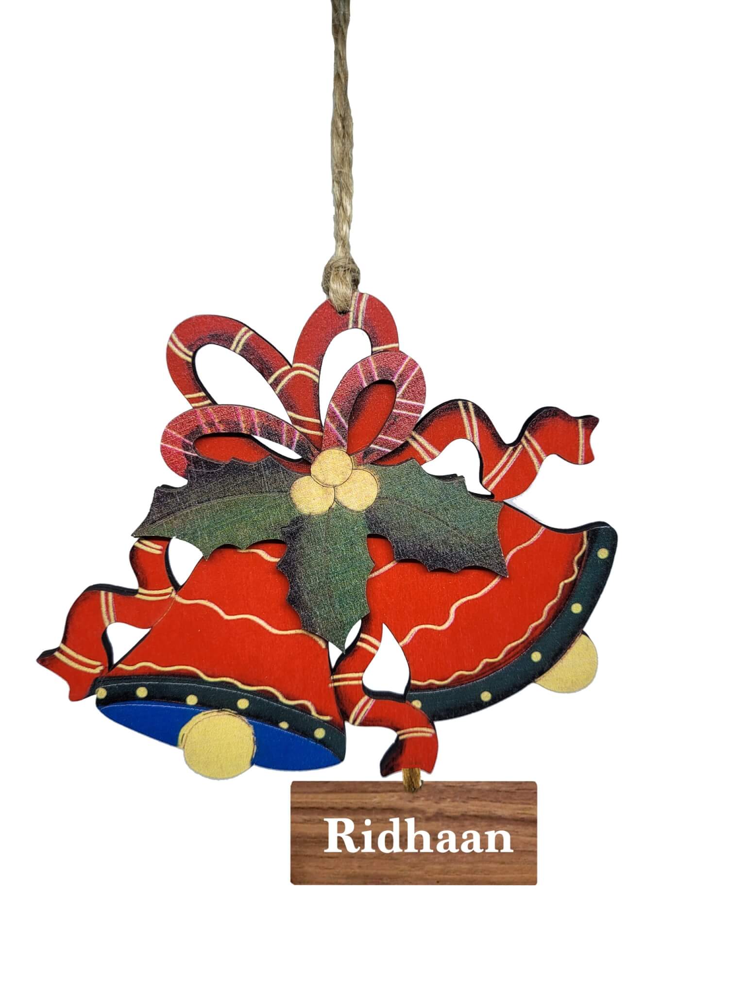 WOODEN JINGLE BELLS ORNAMENT - RED 3